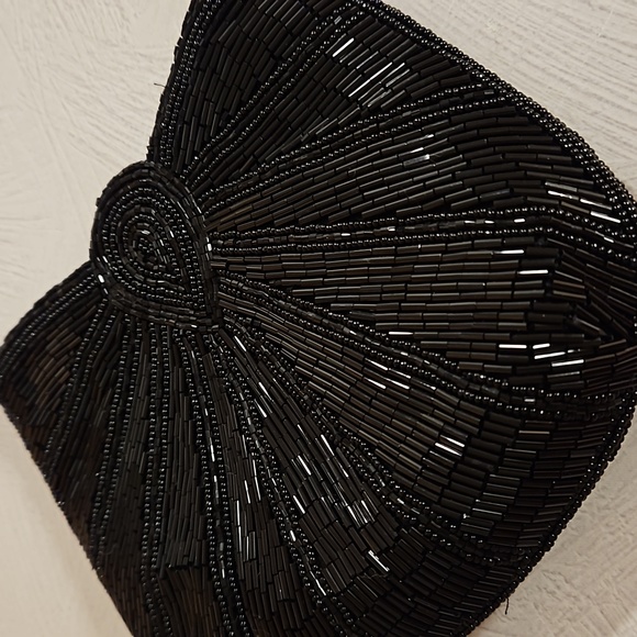 Black bugle beads sequins crossbody clutch elegant black tie EUC - Picture 2 of 12